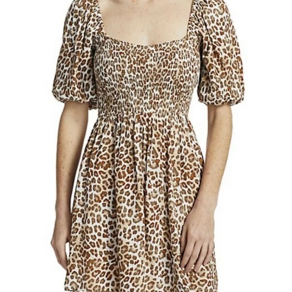 FAITHFUL THE BRAND ILARIA smocked leopard Giorgio animal print mini dress nwt xs - Picture 6 of 7